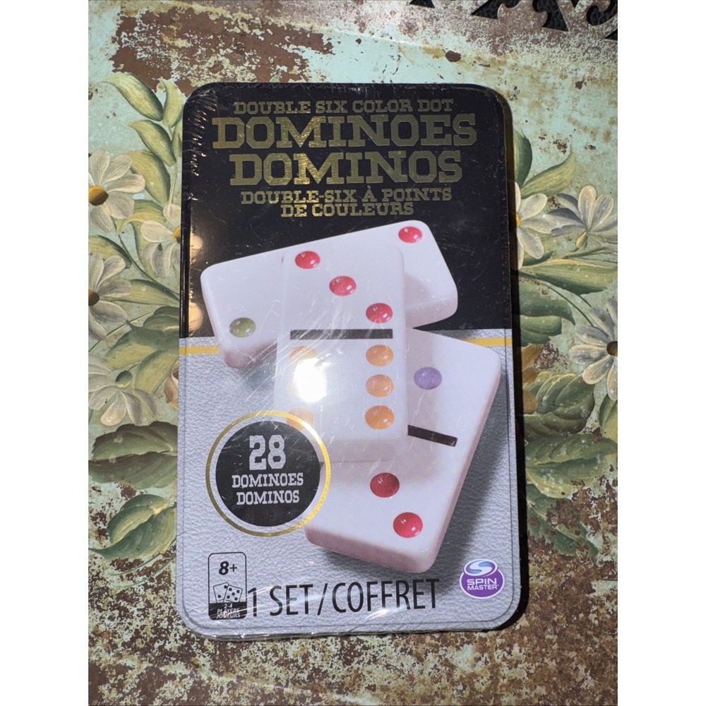 New Double Six Color Dot Dominoes In Color Collectors Tin Box